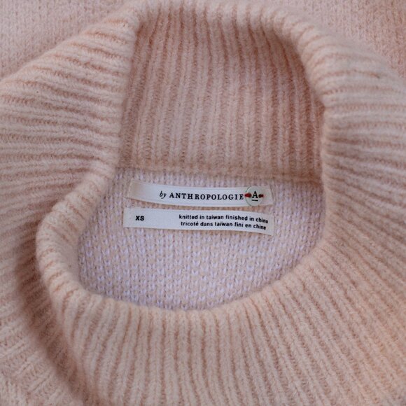 Anthropologie Aimee Alpaca Pom Pom Sweater XS Blush Pink Peach Slouchy Nordic - Picture 8 of 11